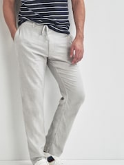 Light Grey Linen Blend Drawstring Trousers - Image 1 of 6