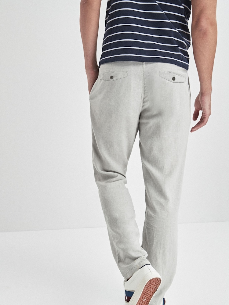 Light Grey Linen Blend Drawstring Trousers - Image 2 of 6