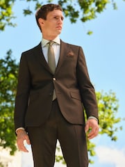 Brown Slim Fit Textured Wool Suit Jacket - Image 1 of 10