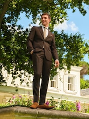 Brown Slim Fit Textured Wool Suit Jacket - Image 2 of 10