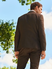Brown Slim Fit Textured Wool Suit Jacket - Image 3 of 10