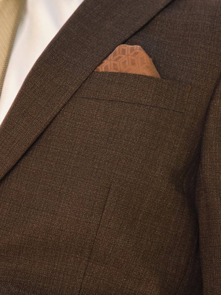 Brown Slim Fit Textured Wool Suit Jacket - Image 5 of 5