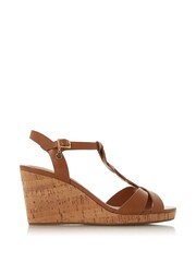 Dune London Tan Brown Wide Fit Plait Bar Wedge Sandals - Image 4 of 6