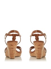 Dune London Tan Brown Wide Fit Plait Bar Wedge Sandals - Image 6 of 6