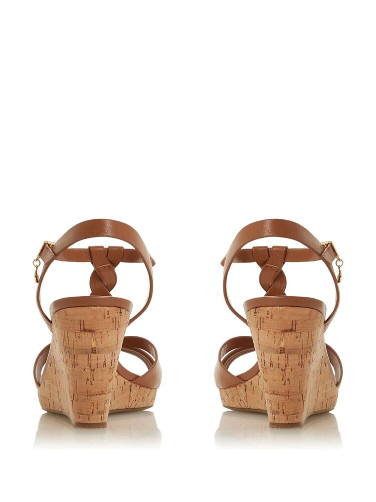 Dune London Tan Brown Wide Fit Plait Bar Wedge Sandals - Image 6 of 6 Dune London Tan Brown Wide Fit Plait Bar Wedge Sandals - Image 6 of 6