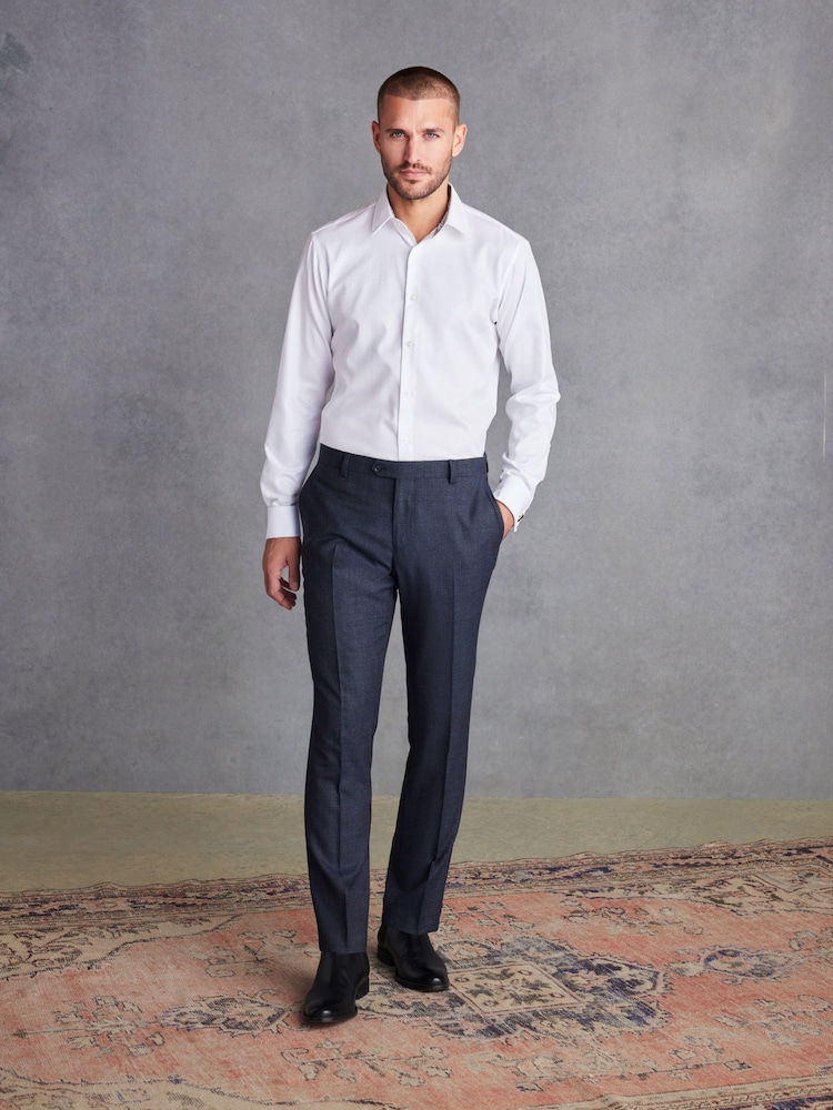 White Slim Fit Slim Fit Signature Trimmed 100% Cotton Double Cuff Shirt And Cufflinks - Image 1 of 6