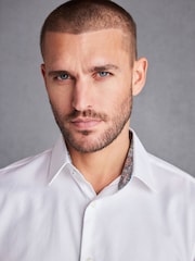 White Slim Fit Slim Fit Signature Trimmed 100% Cotton Double Cuff Shirt And Cufflinks - Image 2 of 6