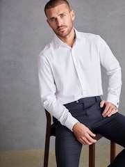 White Slim Fit Slim Fit Signature Trimmed 100% Cotton Double Cuff Shirt And Cufflinks - Image 3 of 6