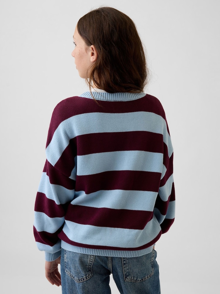 Gap Blue/Burgundy Stripe Oversized Sweater (4-13yrs) - Image 2 of 5 Gap Blue/Burgundy Stripe Oversized Sweater (4-13yrs) - Image 2 of 5