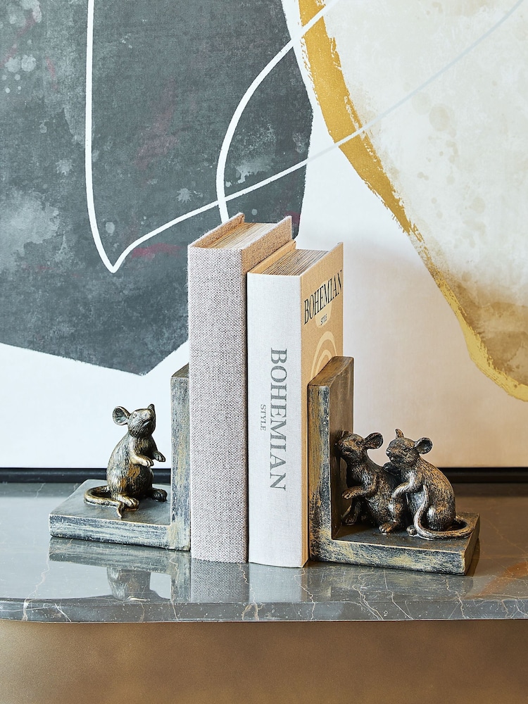 Libra Interiors Antique Gold Bronze Pallino Antique Gold Mouse Bookend - Image 1 of 6