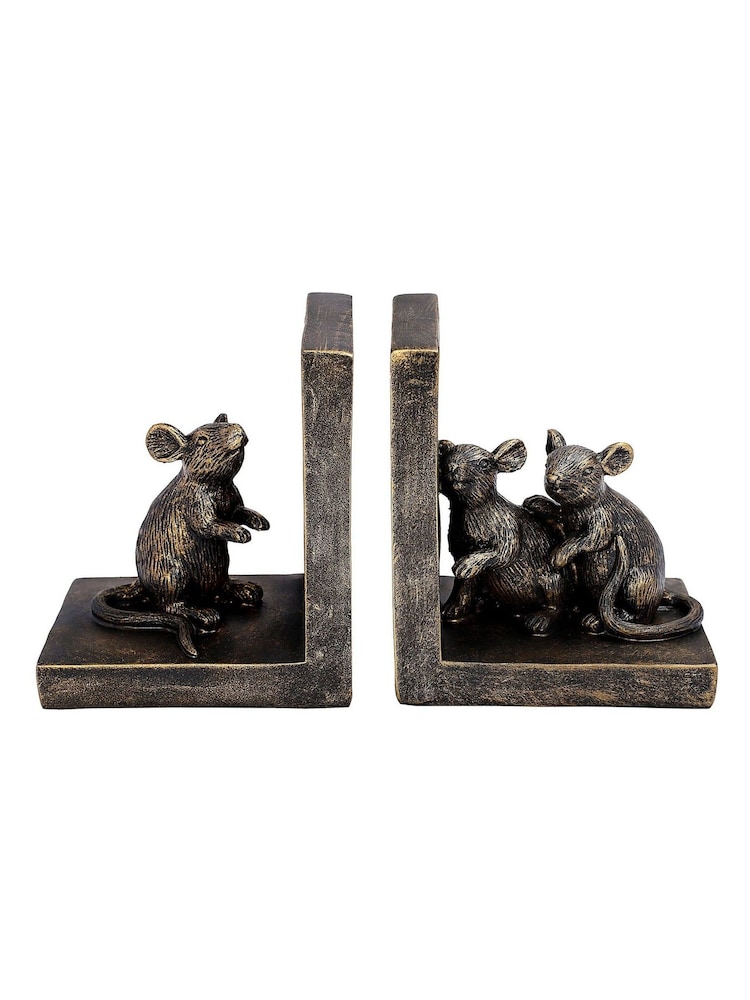 Libra Interiors Antique Gold Bronze Pallino Antique Gold Mouse Bookend - Image 2 of 6