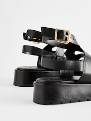 Black Forever Comfort® Leather Strappy Flatform Sandals - Image 11 of 11