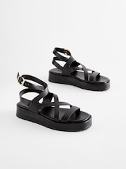 Black Forever Comfort® Leather Strappy Flatform Sandals - Image 6 of 11