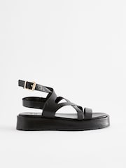 Black Forever Comfort® Leather Strappy Flatform Sandals - Image 7 of 11