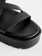 Black Forever Comfort® Leather Strappy Flatform Sandals - Image 9 of 11