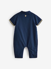 Navy Blue Occasion Linen Blend Baby Romper (0mths-2yrs) - Image 5 of 6
