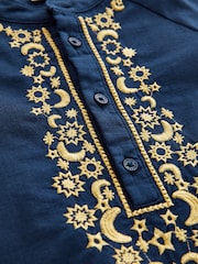 Navy Blue Occasion Linen Blend Baby Romper (0mths-2yrs) - Image 6 of 6