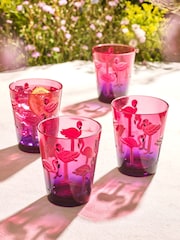 Pink/Purple Flamingo Plastic Picnic Drinkware Set of 4 Tumbler Glasses - Image 1 of 4