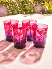 Pink/Purple Flamingo Plastic Picnic Drinkware Set of 4 Tumbler Glasses - Image 2 of 4