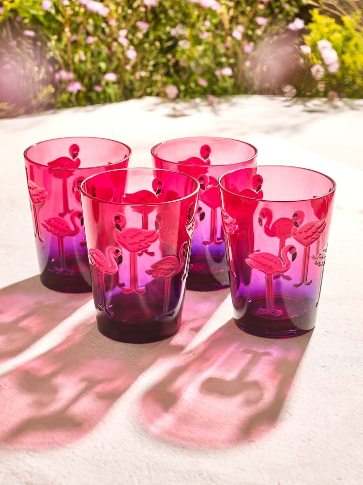 Pink/Purple Flamingo Plastic Picnic Drinkware Set of 4 Tumbler Glasses - Image 2 of 4