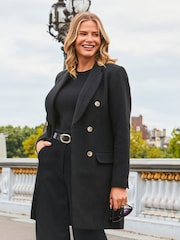 Sosandar Black Faux Wool Double Breasted Coat - Image 4 of 5