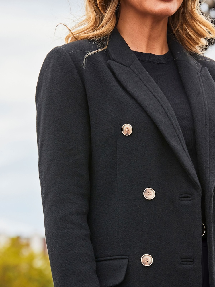 Sosandar Black Faux Wool Double Breasted Coat - Image 5 of 5