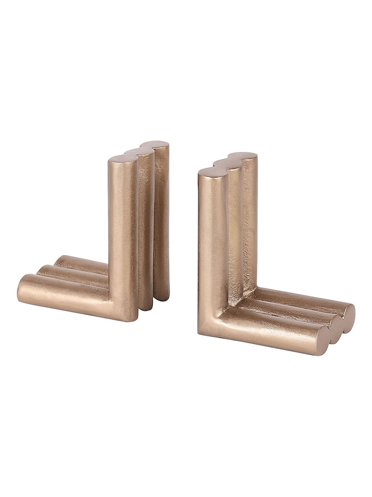 Libra Interiors Set of 2 Antique Brass Ellie Brass Finish Aluminium Bookends - Image 2 of 6