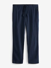 Navy Blue Linen Blend Drawstring Trousers - Image 1 of 4