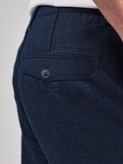 Navy Blue Linen Blend Drawstring Trousers - Image 3 of 4