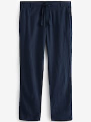 Navy Blue Linen Blend Drawstring Trousers - Image 4 of 4