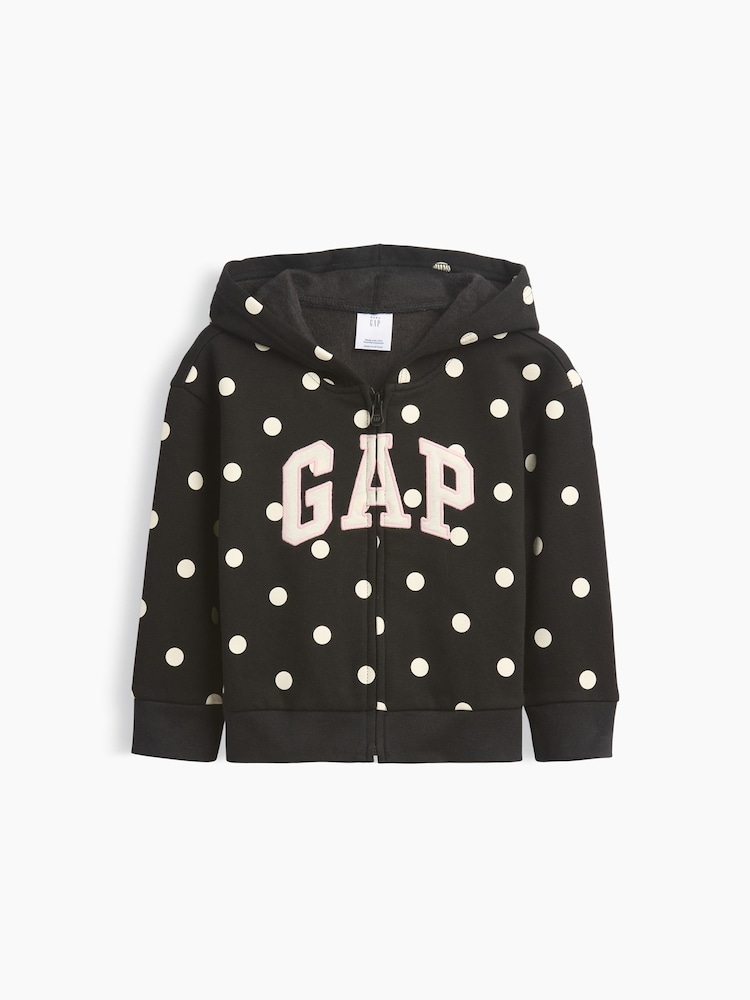 Gap Black Polka Dot Vintage Soft Zip-Up Hoodie (6mths-5yrs) - Image 1 of 3 Gap Black Polka Dot Vintage Soft Zip-Up Hoodie (6mths-5yrs) - Image 1 of 3