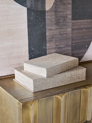 Libra Interiors Set of 2 Beige Book Boxes - Image 1 of 6