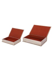 Libra Interiors Set of 2 Beige Book Boxes - Image 5 of 6