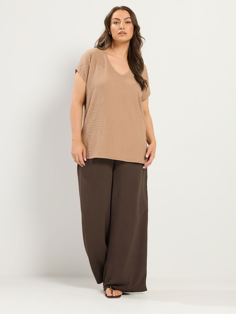 Yours Curve Brown Washed Twill Wide Leg Trousers - Image 2 of 5