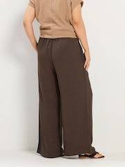 Yours Curve Brown Washed Twill Wide Leg Trousers - Image 3 of 5