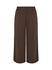 Yours Curve Brown Washed Twill Wide Leg Trousers - Image 5 of 5