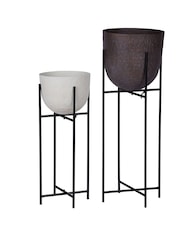 Libra Interiors Brown Samui Brown Stonewash Planter on Stand Tall 73cm - Image 6 of 6