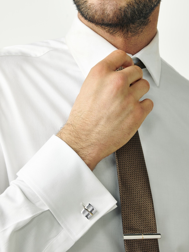 2 Tone Silver/Gold Cufflink And Tie Clip Set - Image 1 of 7