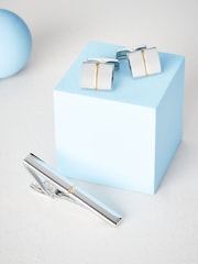 2 Tone Silver/Gold Cufflink And Tie Clip Set - Image 3 of 7