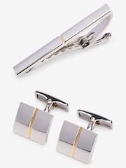 2 Tone Silver/Gold Cufflink And Tie Clip Set - Image 4 of 7