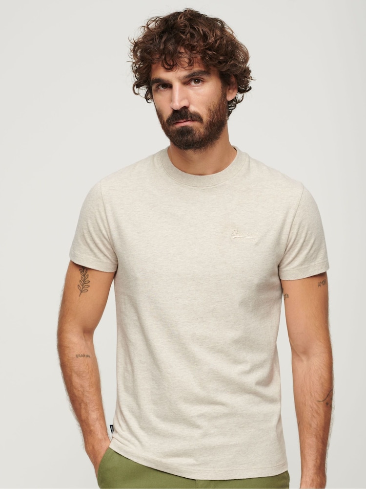 Superdry Cream White Vintage Embroidered 100% Cotton T-Shirt - Image 1 of 5