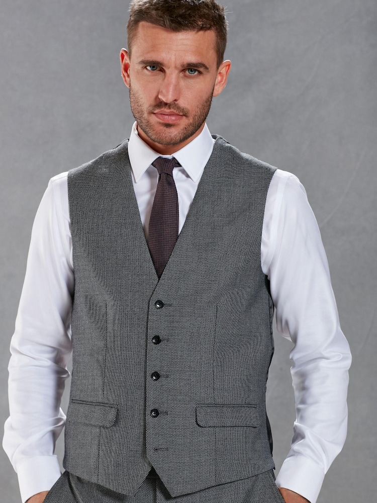 Grey Signature Empire Mills 100% Wool Birdseye Suit Waistcoat - Image 1 of 9