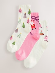 Pink Santa Novelty Christmas Ribbed Sports Socks 3 Pack - Image 1 of 6