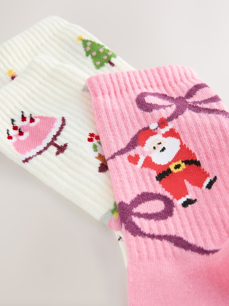 Pink Santa Novelty Christmas Ribbed Sports Socks 3 Pack - Image 6 of 6