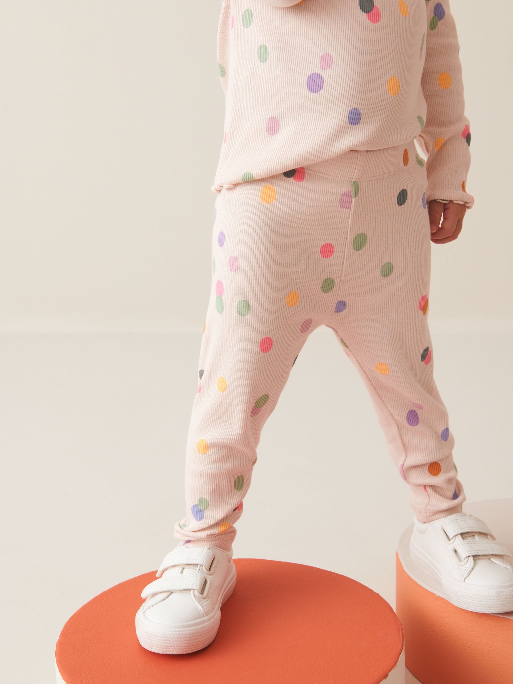 Buy Cream Rainbow Polka Dot Rib Jersey Leggings 3mths 7yrs from Next Luxembourg