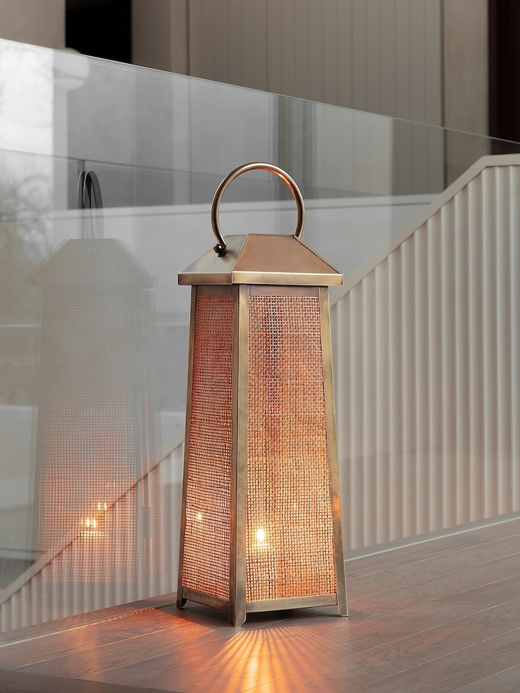 Libra Interiors Antique Brass Soleil Brass & Rattan Lantern 77cm - Image 1 of 5 Libra Interiors Antique Brass Soleil Brass & Rattan Lantern 77cm - Image 1 of 5