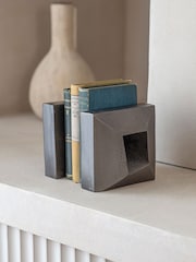 Libra Interiors Set of 2 Grey Geo Antique Lead Aluminium Bookends - Image 1 of 6