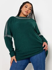 Yours Curve Green Studded Batwing Jumper - Image 1 of 4