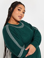 Yours Curve Green Studded Batwing Jumper - Image 4 of 4