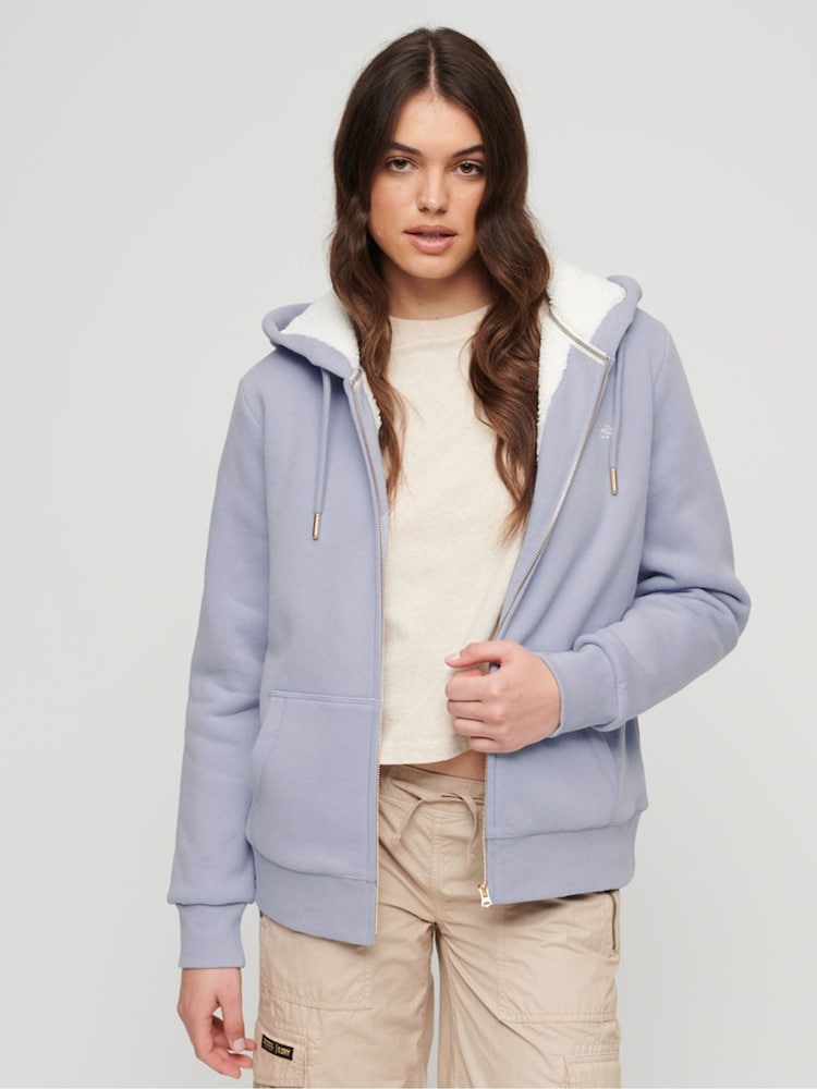 Superdry Blue Essential Borg Lined Zip Hoodie - Image 1 of 6